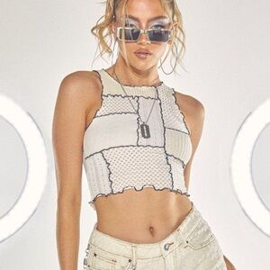 Jaded London White and Black Patchwork Tank Top